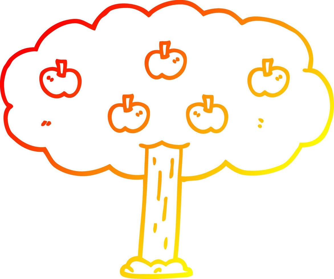 desenho de linha de gradiente quente macieira de desenho animado vetor