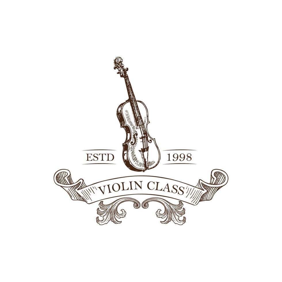 ilustração de modelo de vetor de violino de logotipo vintage