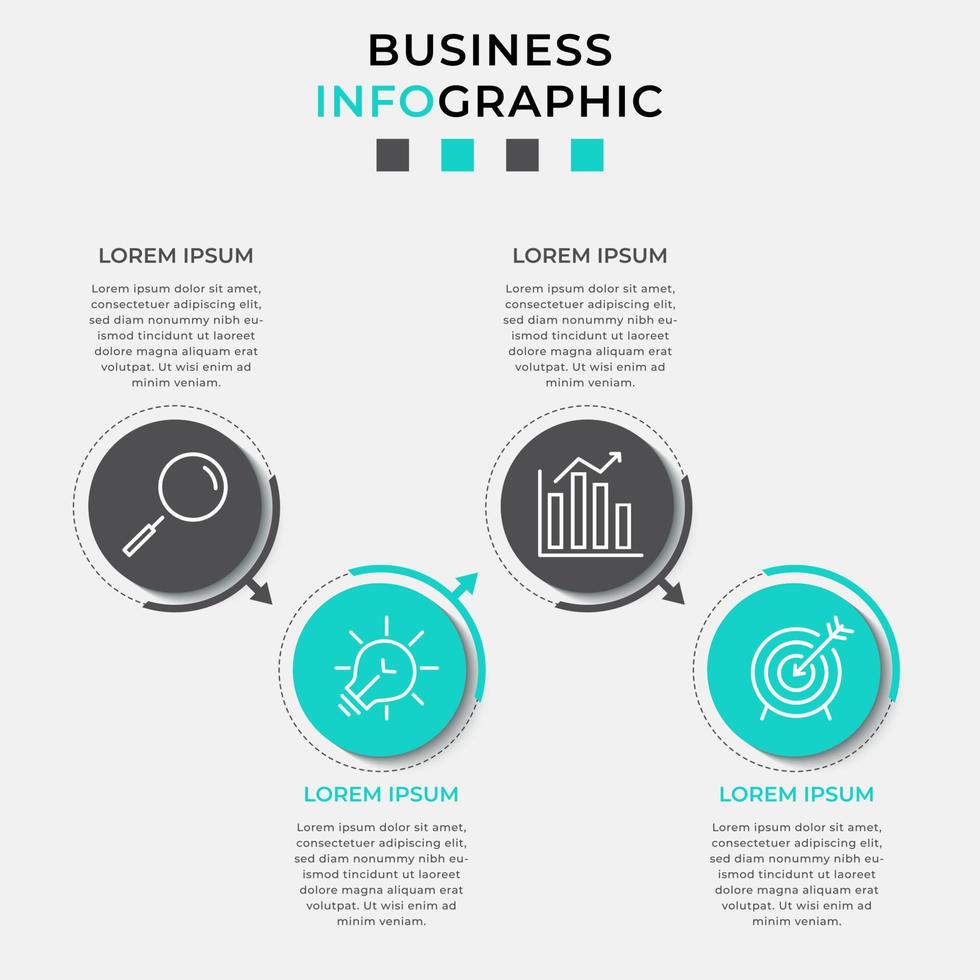 modelo de negócios de design infográfico vetorial com ícones e 4 opções ou etapas. pode ser usado para diagrama de processo, apresentações, layout de fluxo de trabalho, banner, fluxograma, gráfico de informações vetor