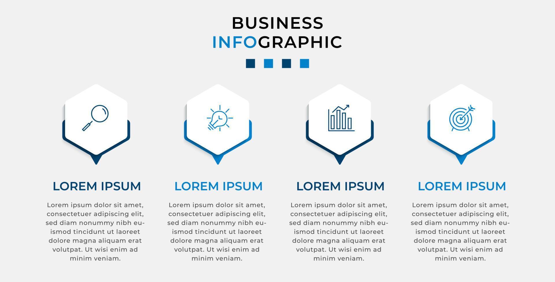 modelo de negócios de design infográfico vetorial com ícones e 4 opções ou etapas. pode ser usado para diagrama de processo, apresentações, layout de fluxo de trabalho, banner, fluxograma, gráfico de informações vetor