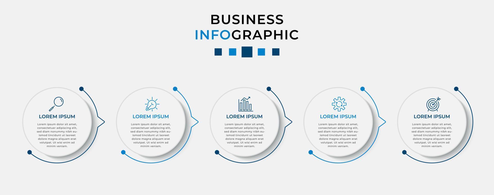 infográfico modelo de negócio de design de vetor com ícones e 5 opções ou etapas. pode ser usado para diagrama de processo, apresentações, layout de fluxo de trabalho, banner, fluxograma, gráfico de informações