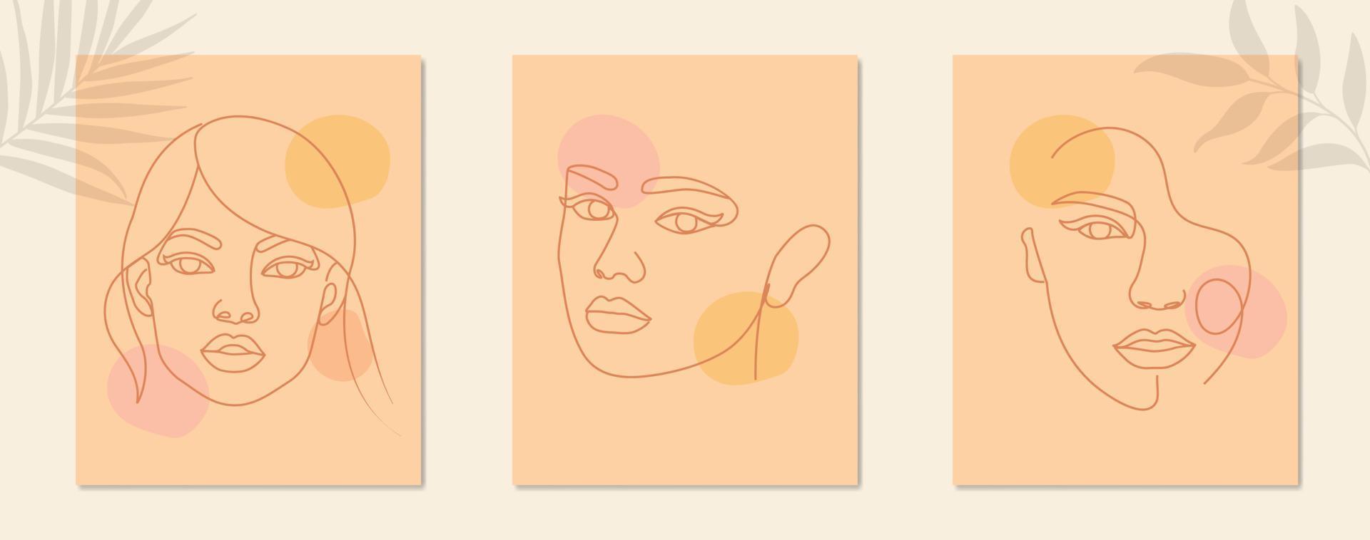ilustração de coleção de conjunto de cartaz de desenho de linha de rosto de mulher de beleza vetor
