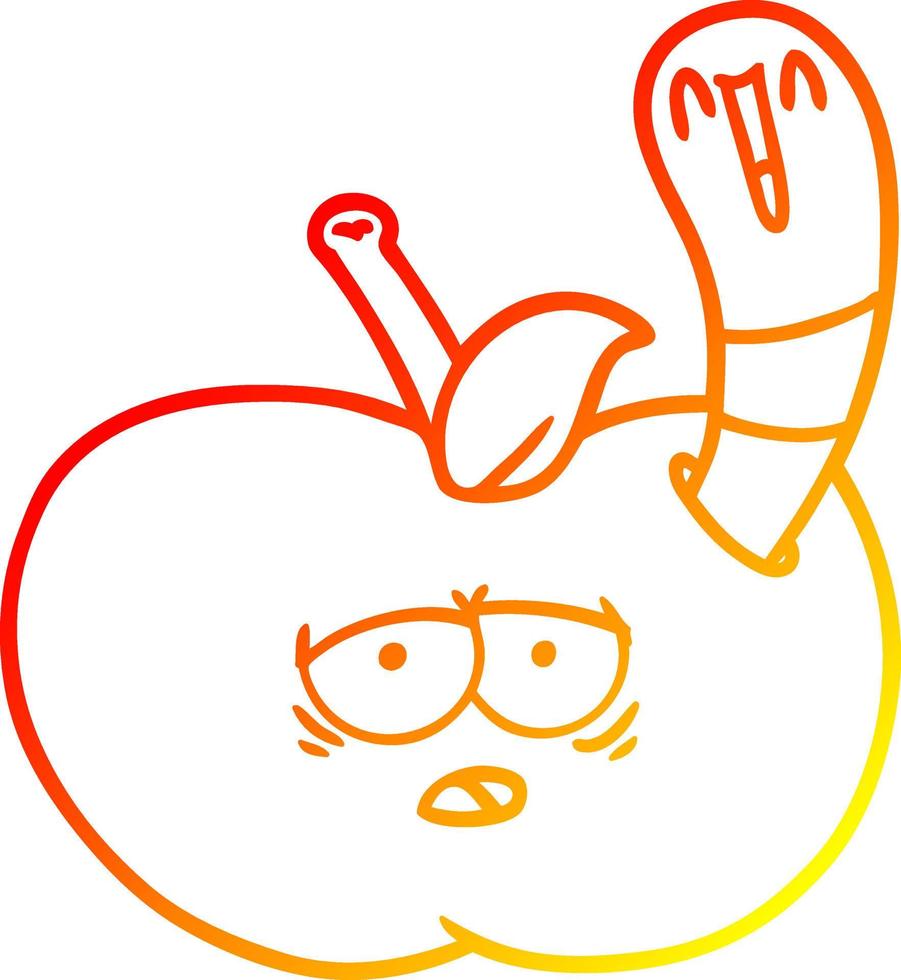 minhoca de desenho de linha de gradiente quente desenhando na maçã vetor