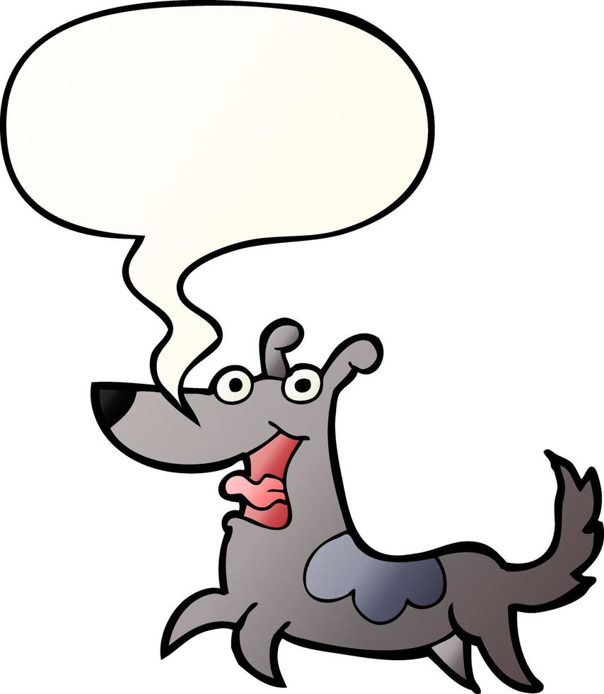desenho de cachorro feliz e bolha de fala em estilo gradiente suave vetor