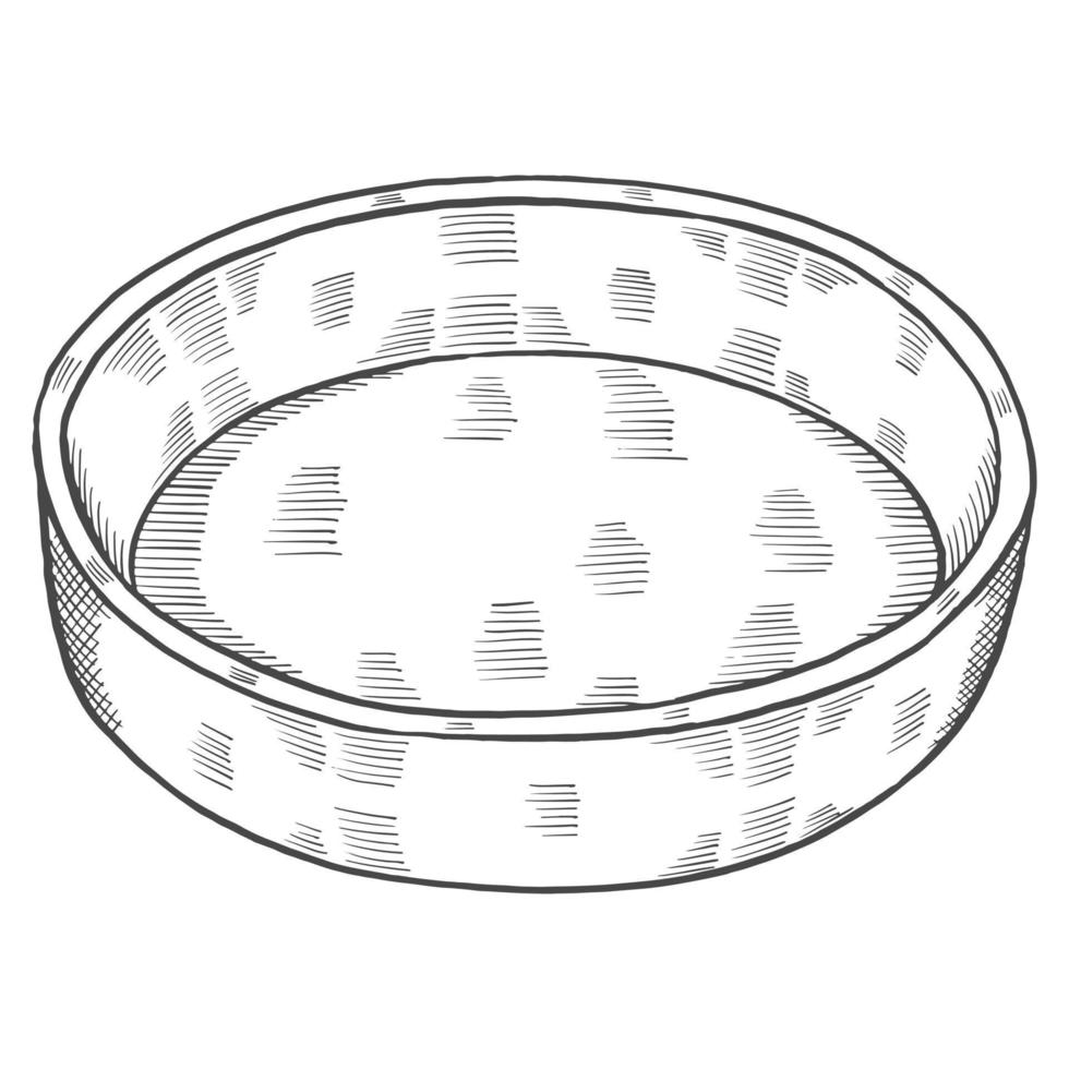 tigela redonda utensílios de cozinha isolado doodle esboço desenhado à mão com estilo de contorno vetor