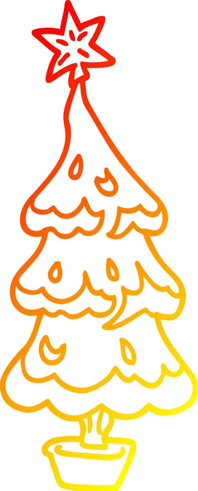 desenho de linha de gradiente quente desenho animado nevado árvore de natal vetor