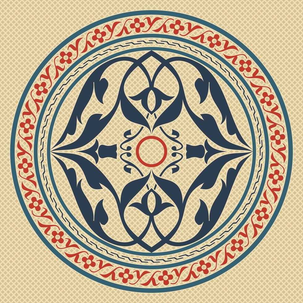 padrão de vetor de motivo de círculo floral de tulipa turca tradicional editável em estilo plano e vintage para cultura otomana e design relacionado à tradição