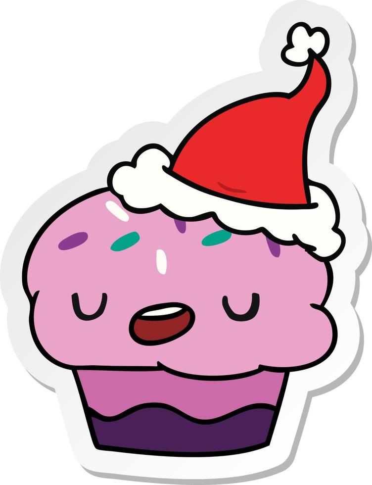 desenho de adesivo de natal de cupcake kawaii vetor