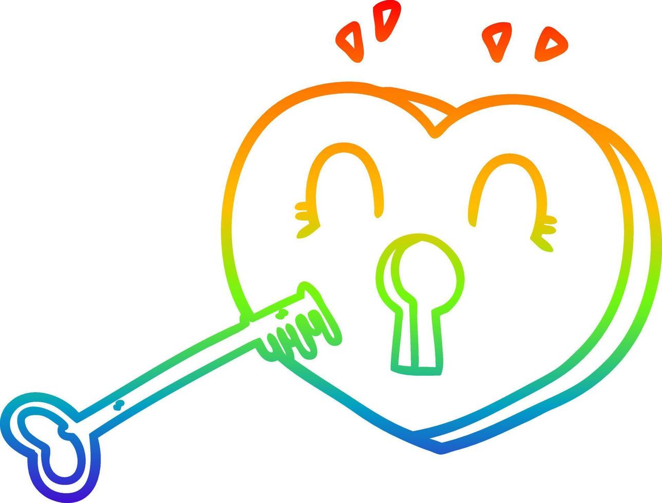 coração de desenho animado de desenho de linha de gradiente de arco-íris com chave vetor