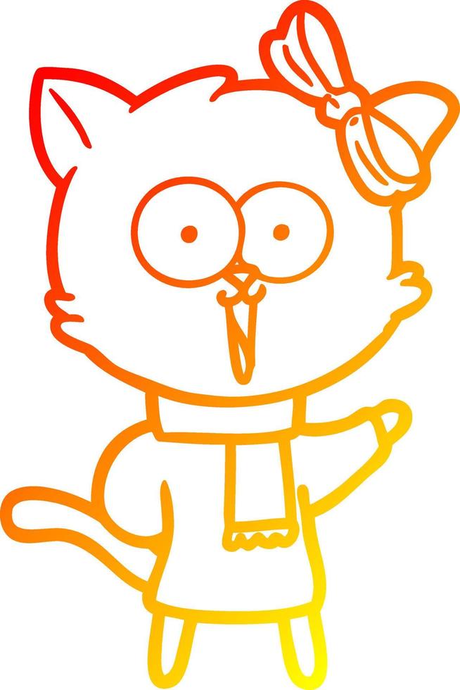 gato de desenho animado de desenho de linha de gradiente quente vetor