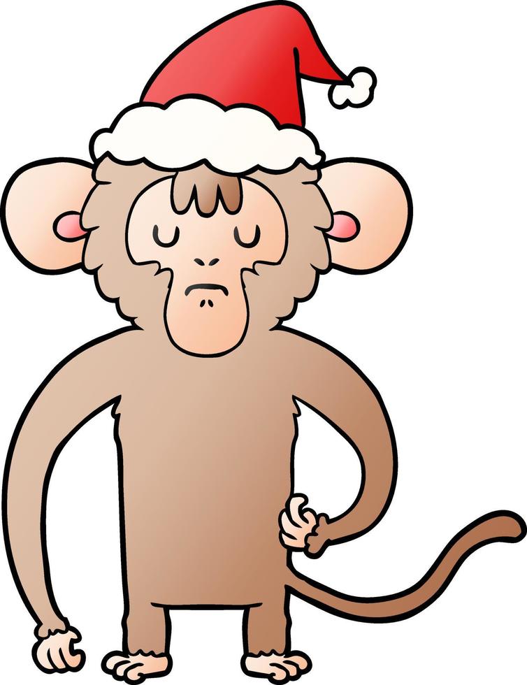 desenho de gradiente de um macaco coçando usando chapéu de papai noel vetor