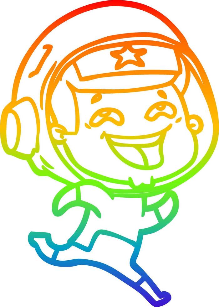 desenho de linha de gradiente de arco-íris desenho animado astronauta rindo vetor