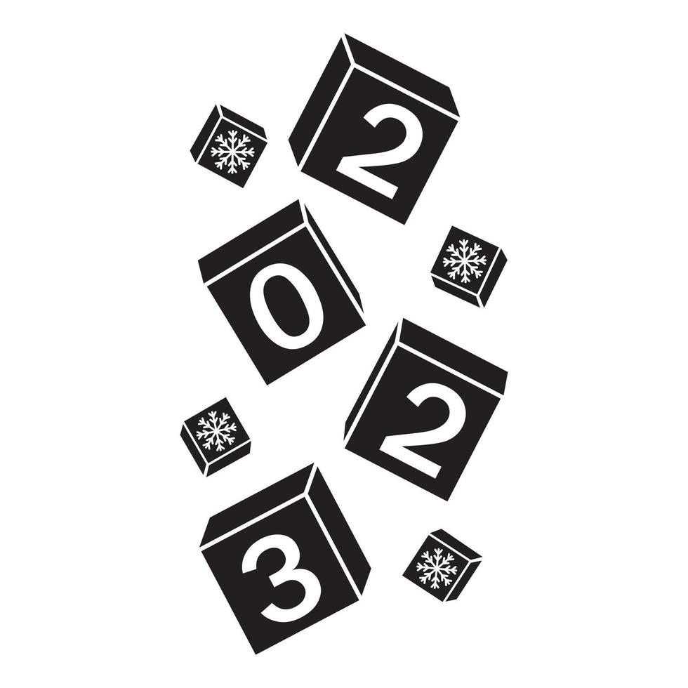 calendário para o natal, ano novo caindo cubos com o número 2023, ícone de estêncil, ilustração vetorial vetor