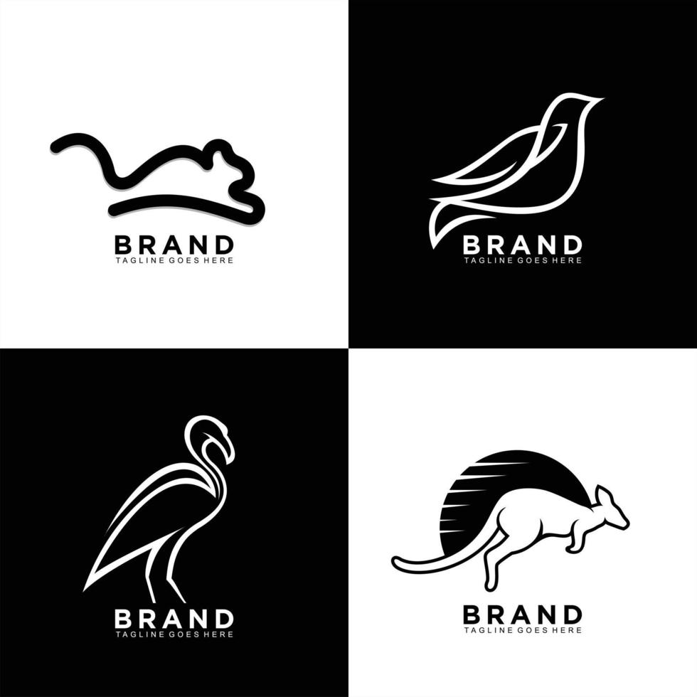 conjunto criativo de conceito de logotipo animal para marca vetor