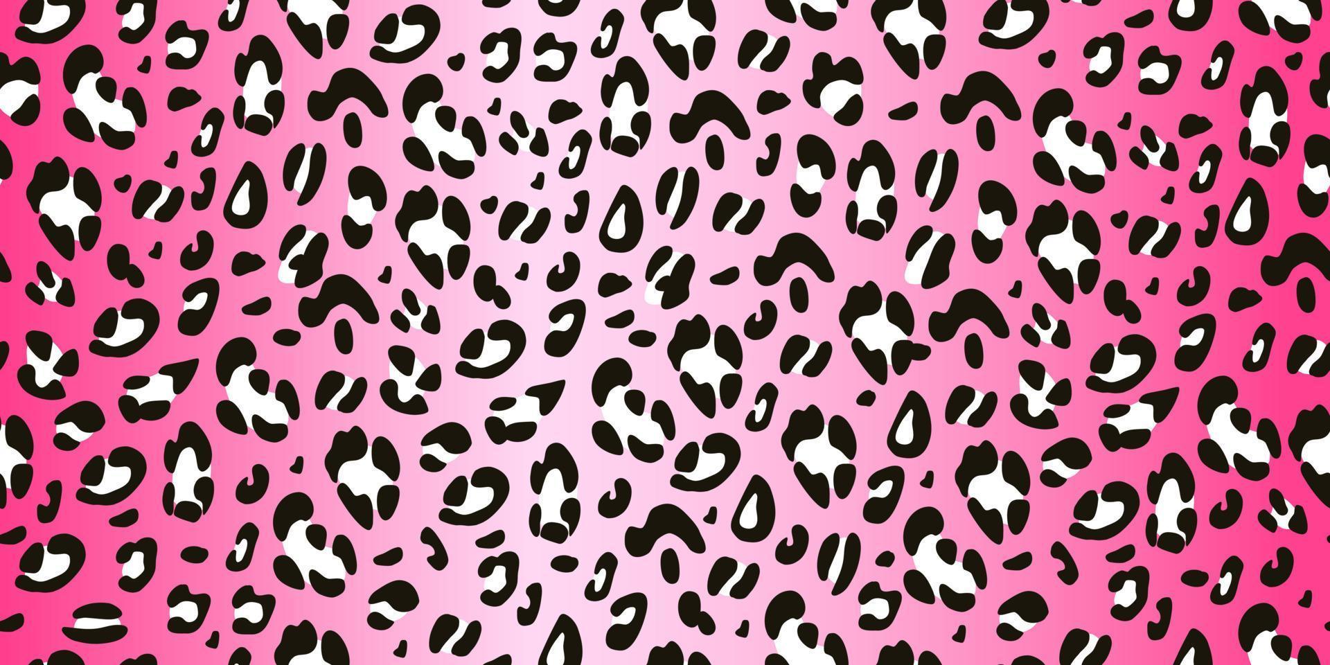 padrão de leopardo preto e branco no padrão sem emenda de fundo rosa. fundo desenhado à mão animalesco. ilustração vetorial vetor