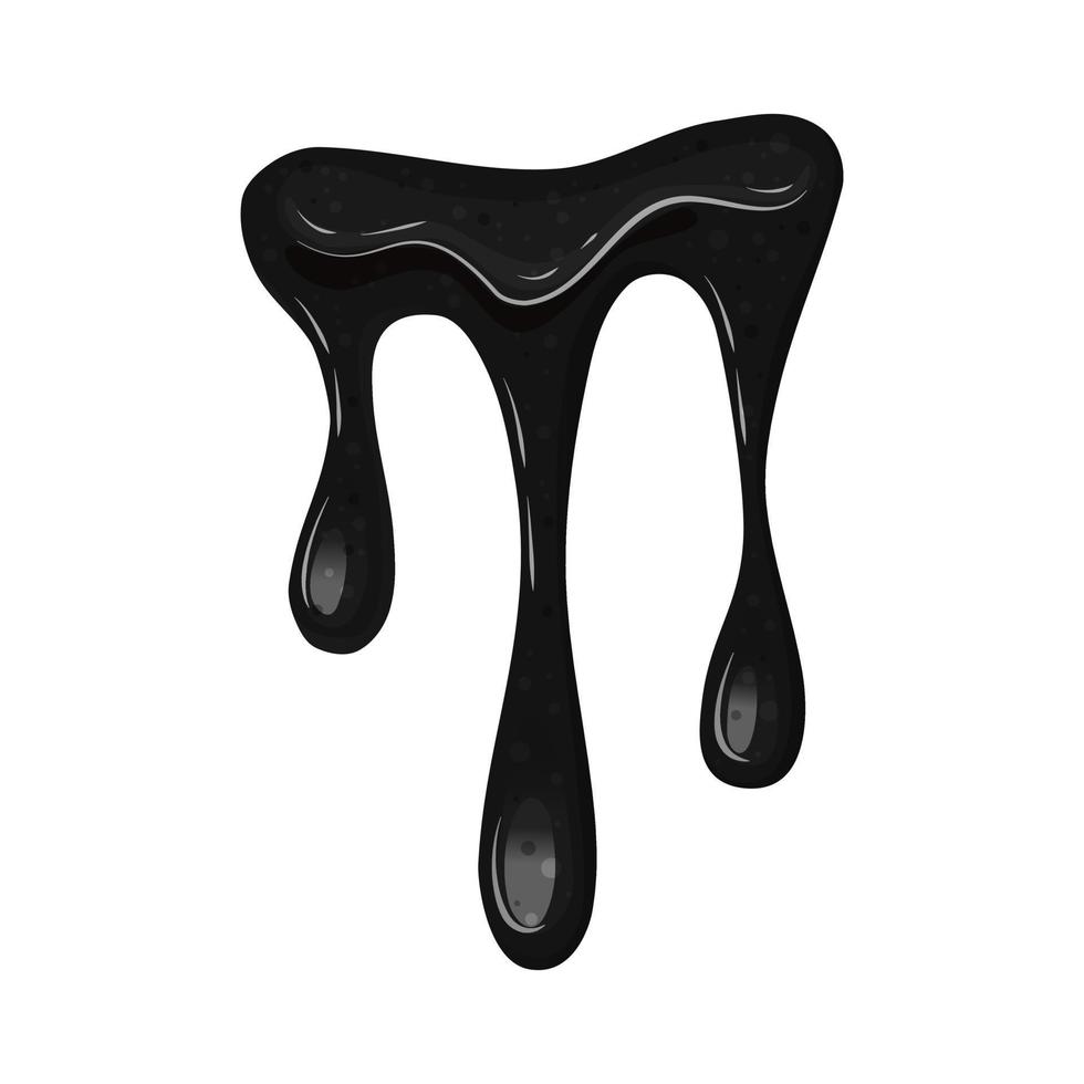 óleo líquido fluindo viscoso preto, petróleo em um fundo branco isolado. gotejamento de lodo. ilustração vetorial de desenho animado vetor
