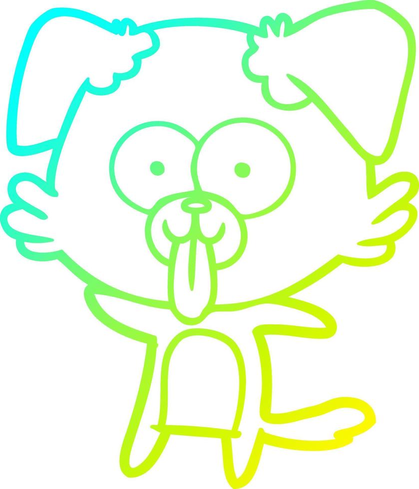 cachorro de desenho animado de desenho de linha de gradiente frio com língua de fora vetor