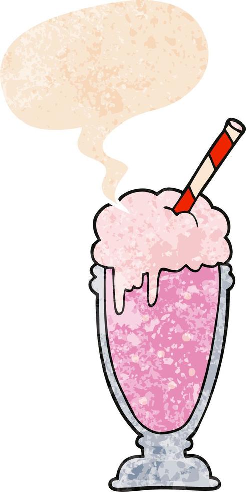 milkshake de desenho animado e bolha de fala em estilo retrô texturizado vetor