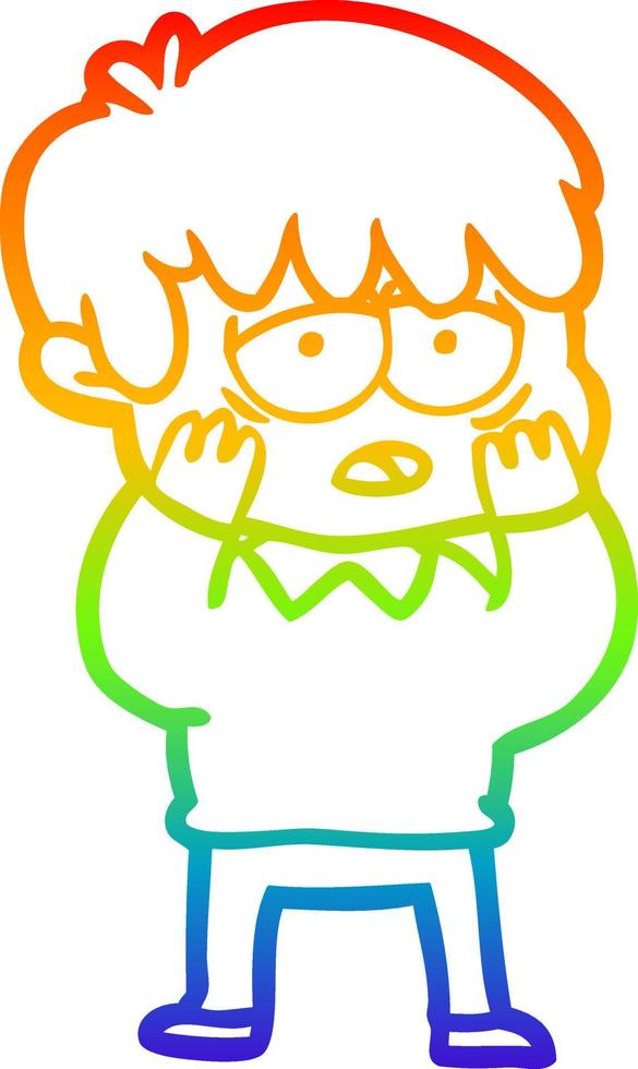desenho de linha de gradiente de arco-íris desenho animado menino exausto vetor