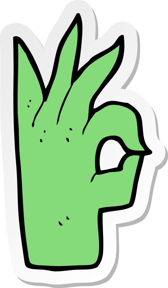 adesivo de um gesto de mão ok de desenho animado vetor