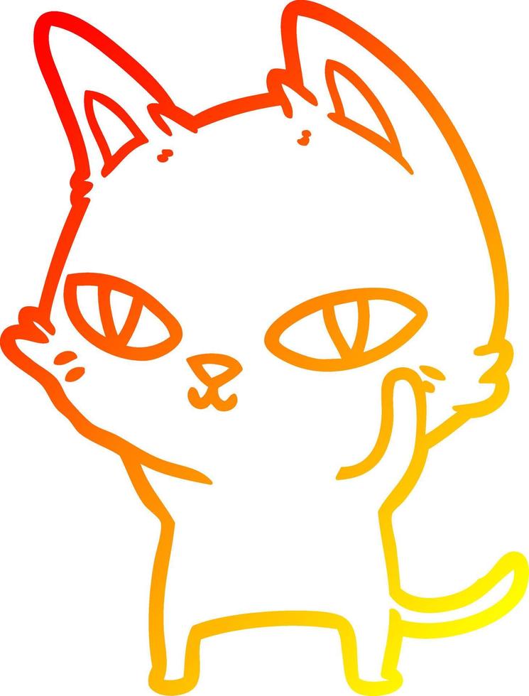 gato de desenho animado de desenho de linha de gradiente quente com olhos brilhantes vetor