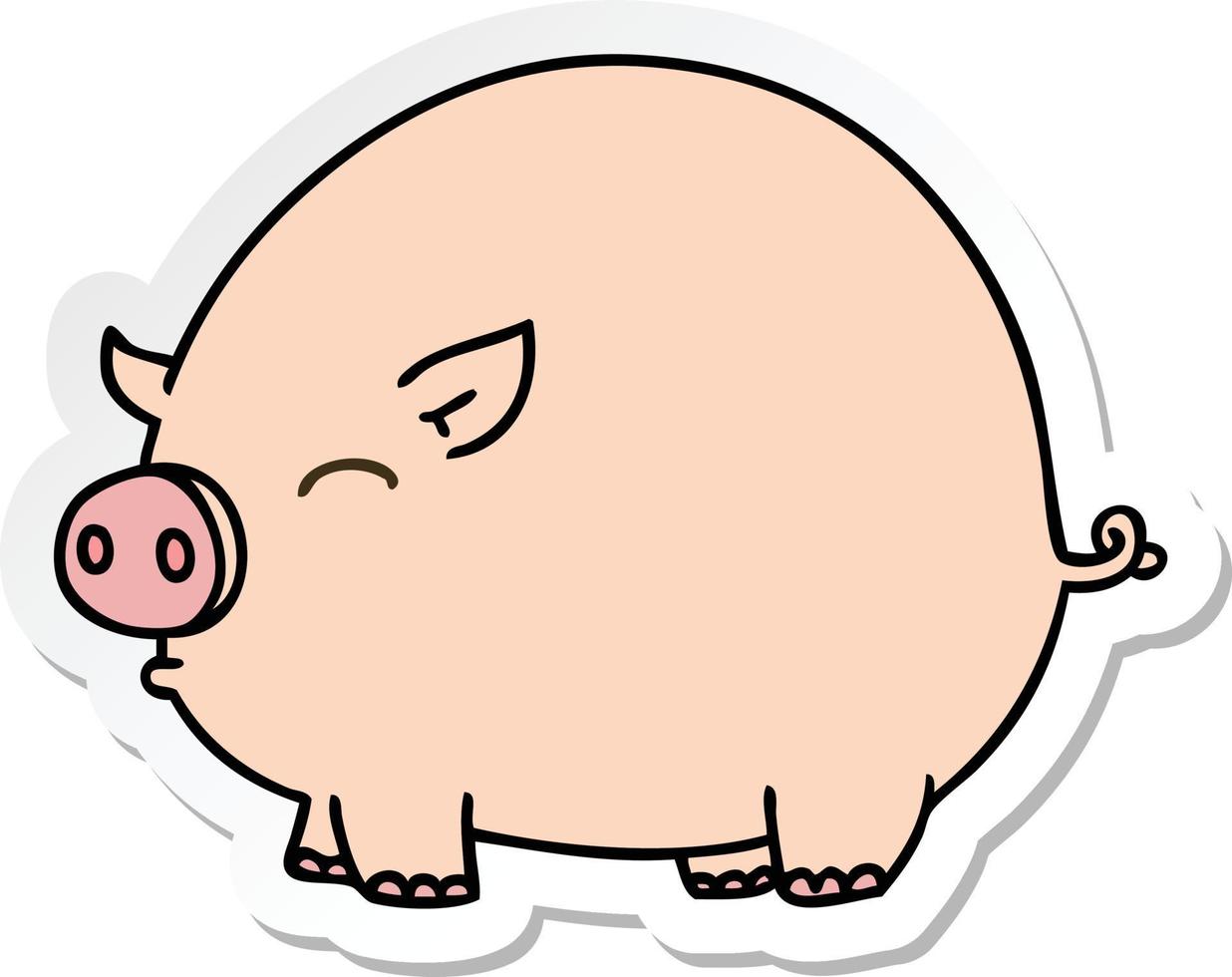 adesivo de um porco de desenho animado desenhado à mão peculiar vetor