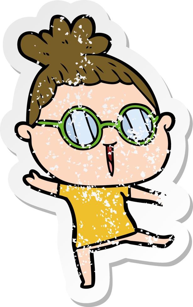 vinheta angustiada de uma mulher de desenho animado usando óculos vetor