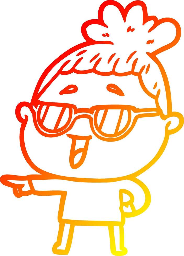 desenho de linha de gradiente quente desenho animado mulher feliz usando óculos vetor