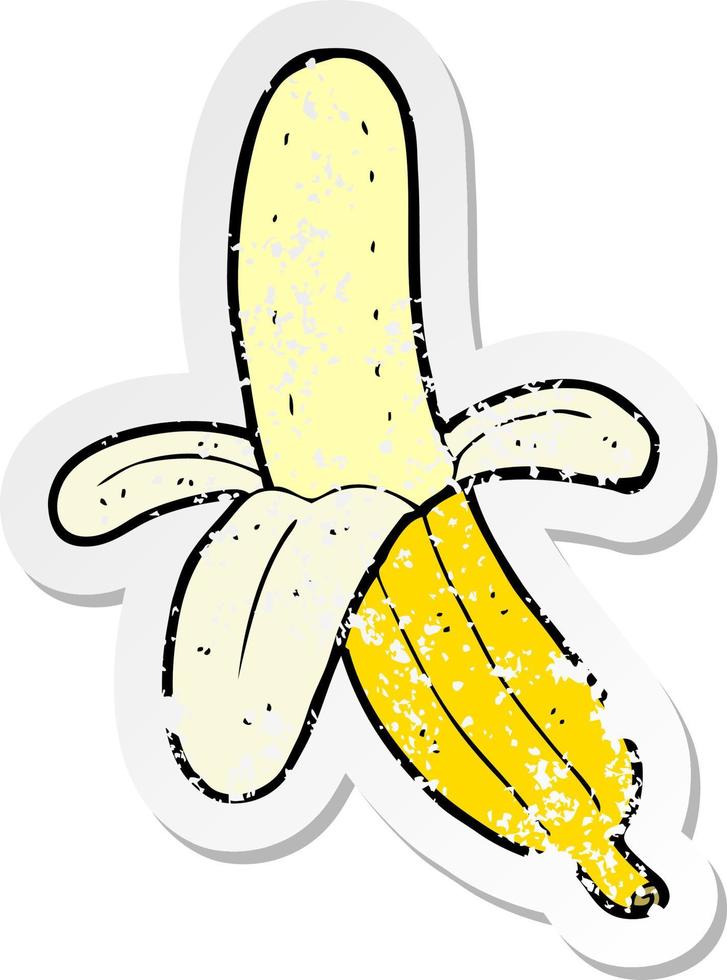 adesivo retrô angustiado de uma banana descascada de desenho animado vetor