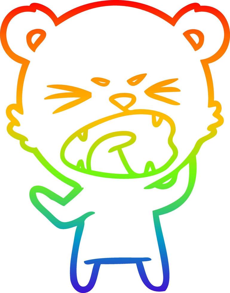 linha de gradiente de arco-íris desenhando urso de desenho animado irritado gritando vetor