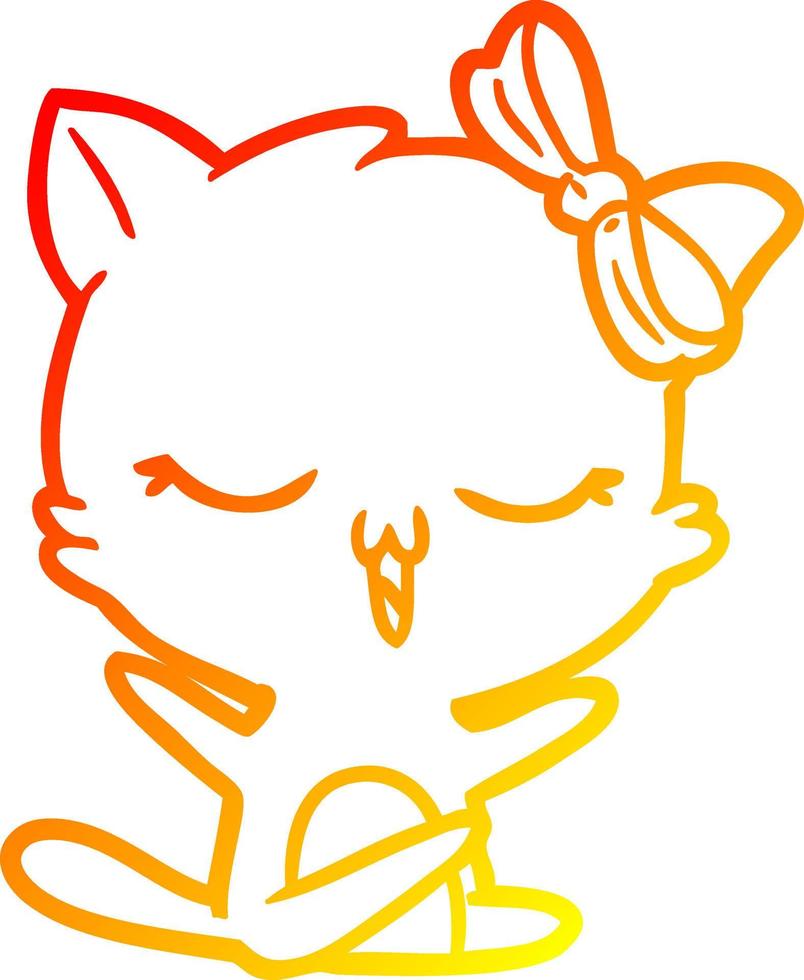 gato de desenho animado de desenho de linha gradiente quente com laço na cabeça vetor
