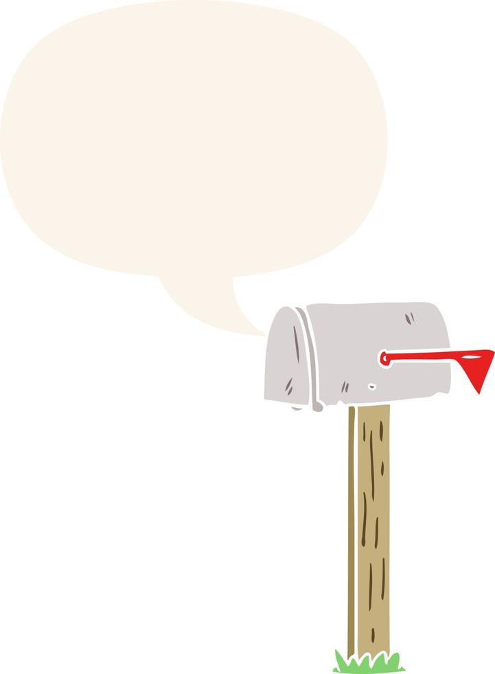 caixa de correio de desenho animado e bolha de fala em estilo retrô vetor