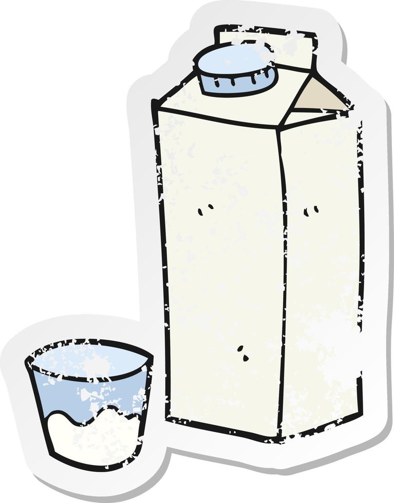 adesivo retrô angustiado de uma caixa de leite de desenho animado vetor