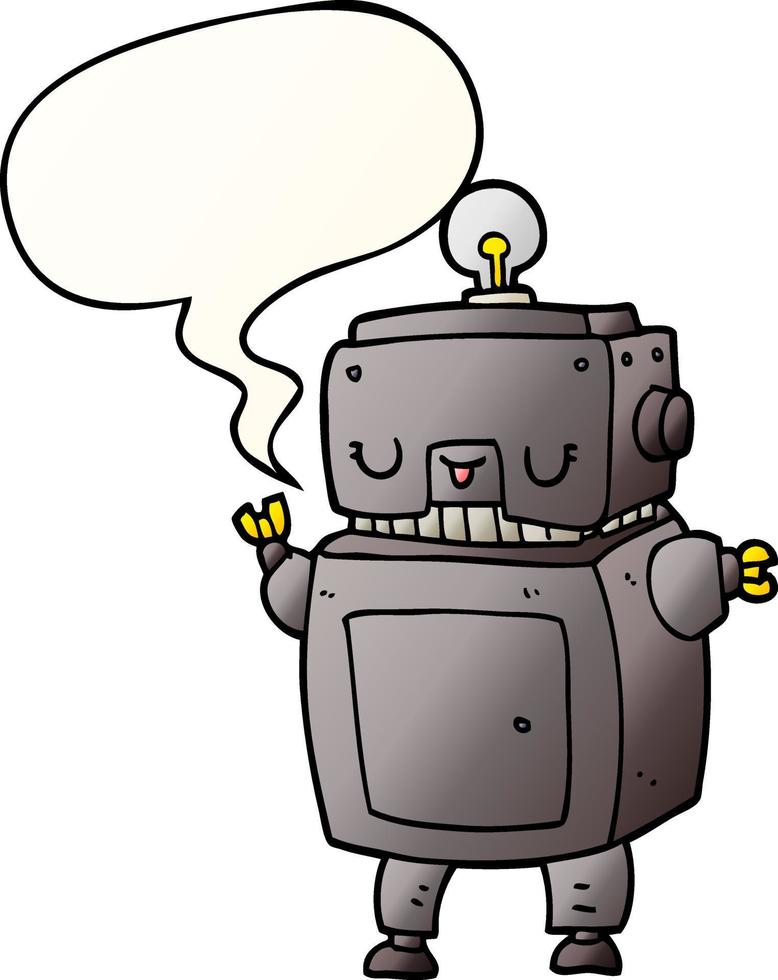 robô de desenho animado e bolha de fala em estilo gradiente suave vetor