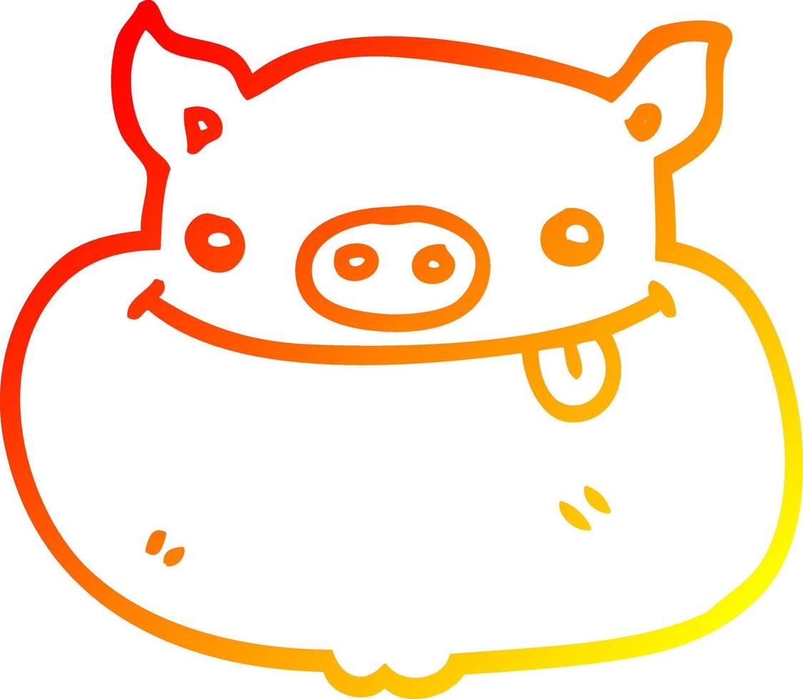 desenho de linha de gradiente quente desenho animado rosto de porco feliz vetor