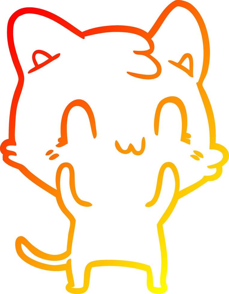 desenho de linha gradiente quente desenho animado gato feliz vetor