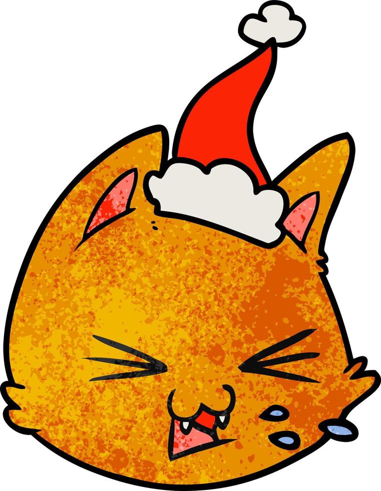 cuspindo desenho texturizado de um rosto de gato usando chapéu de papai noel vetor