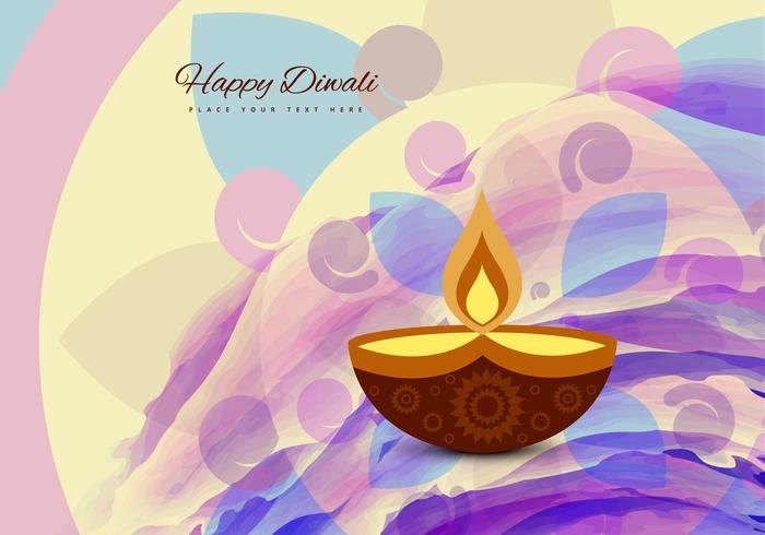 Texto Diwali Feliz Com Diya Incandescente vetor