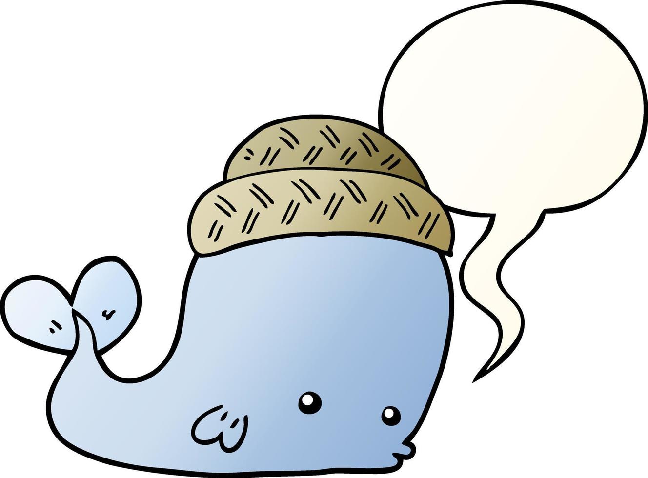 baleia de desenho animado usando chapéu e bolha de fala em estilo gradiente suave vetor