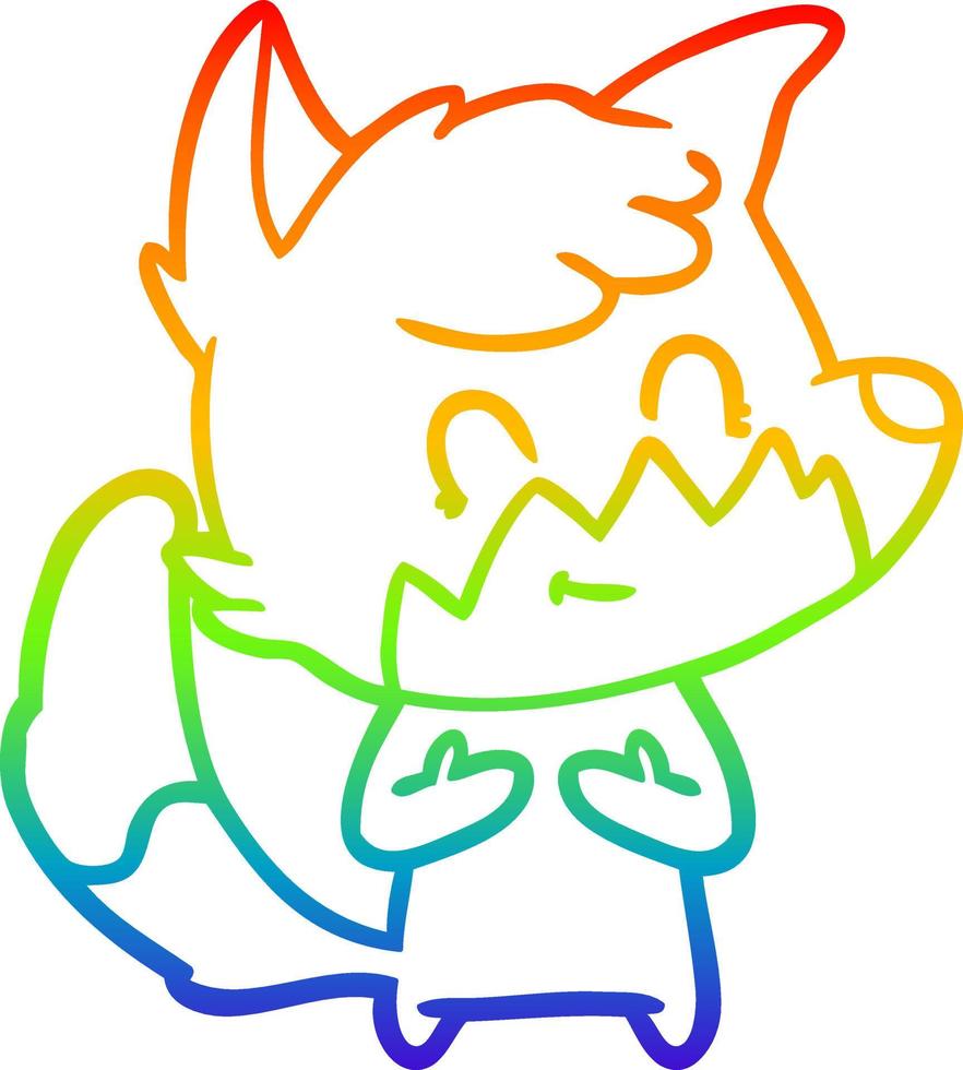 desenho de linha gradiente arco-íris desenho animado raposa amigável vetor