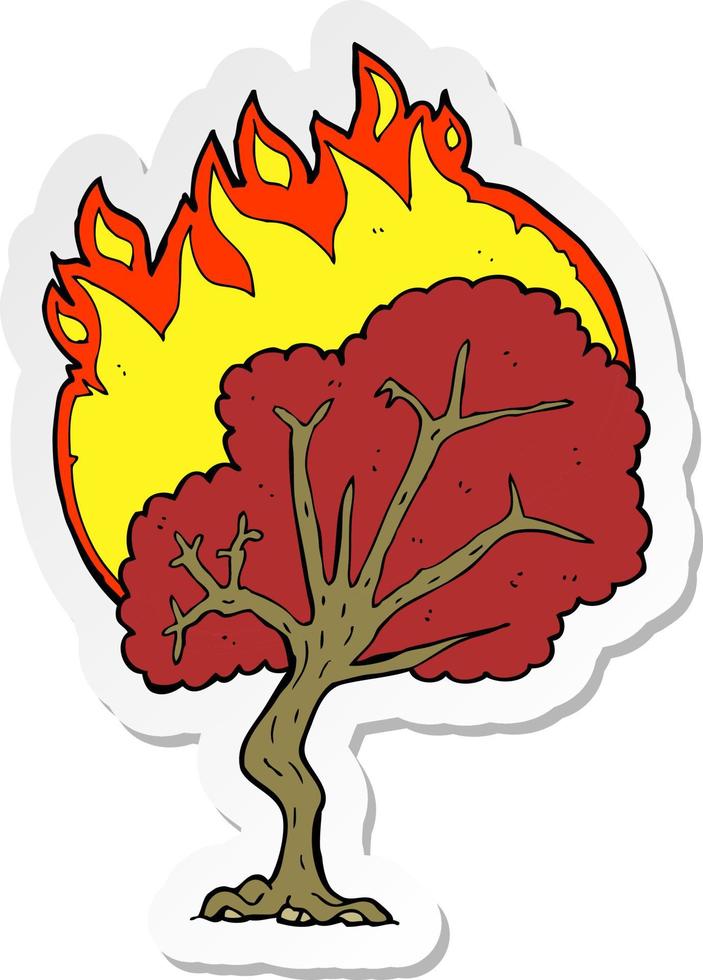 adesivo de uma árvore em chamas de desenho animado vetor