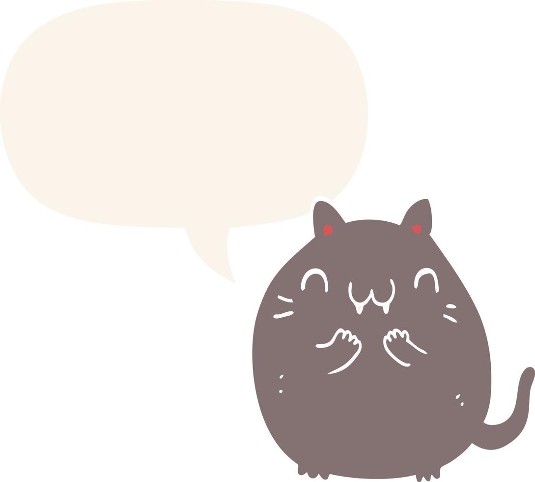 gato de desenho animado feliz e bolha de fala em estilo retrô vetor