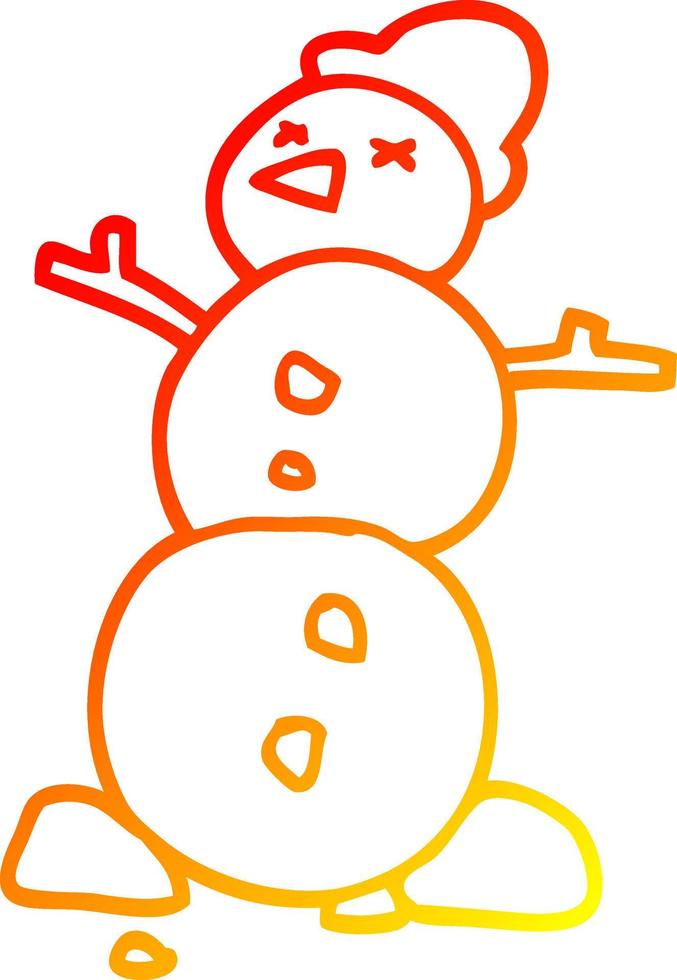 desenho de linha de gradiente quente boneco de neve dos desenhos animados vetor