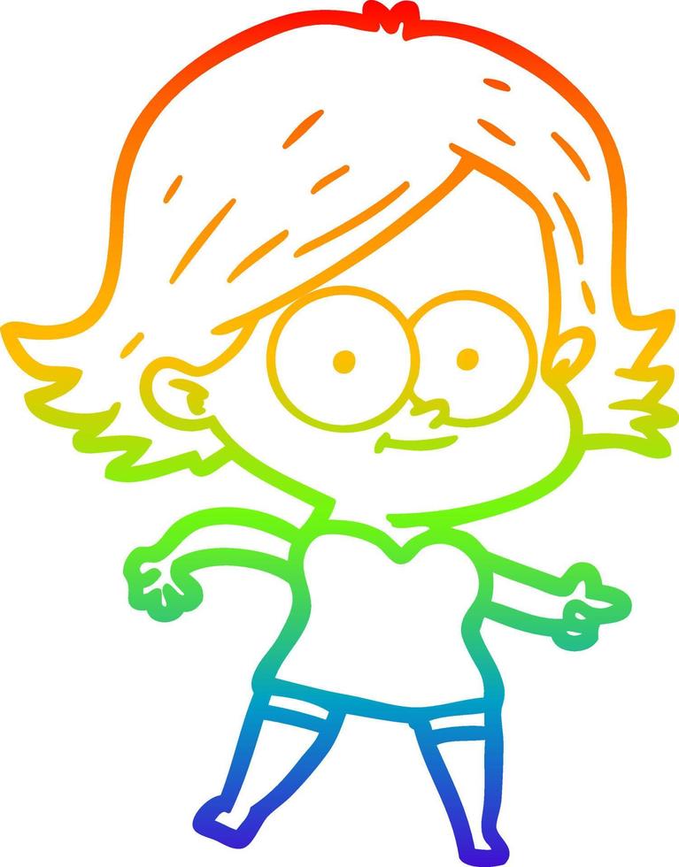 linha de gradiente de arco-íris desenhando garota de desenho animado feliz vetor