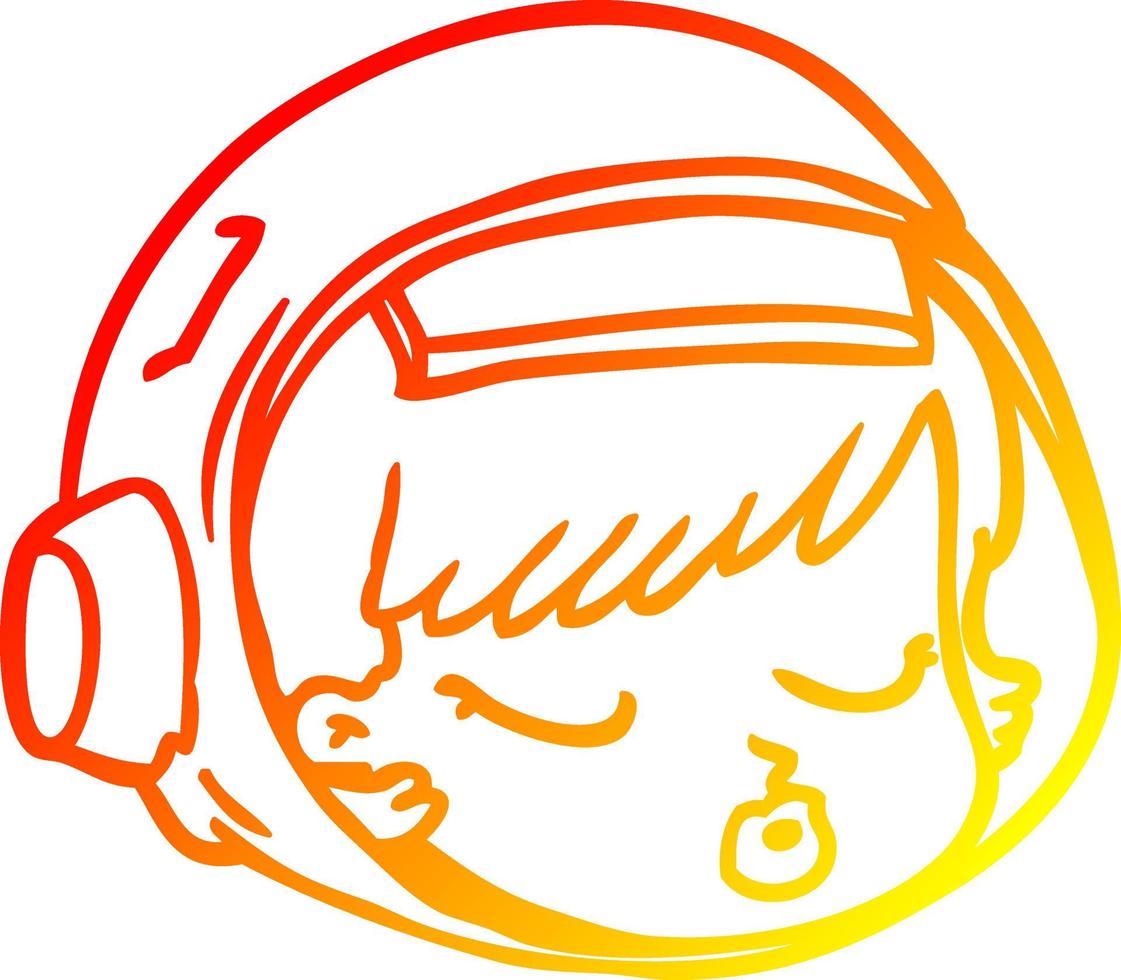 rosto de astronauta de desenho animado de desenho de linha de gradiente quente vetor