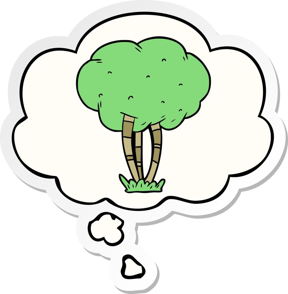 árvore de desenho animado e balão de pensamento como um adesivo impresso vetor
