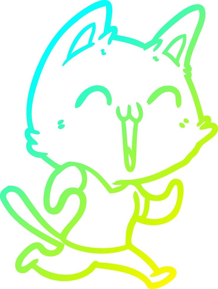 linha de gradiente frio desenhando gato de desenho animado feliz vetor
