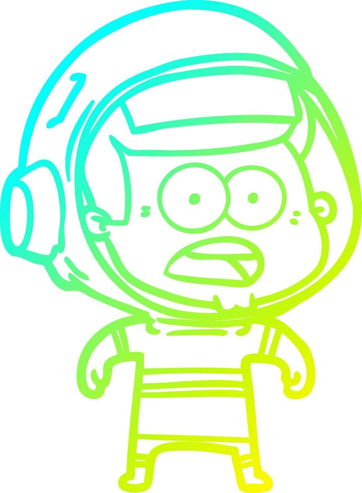 desenho de linha de gradiente frio desenho animado astronauta surpreso vetor