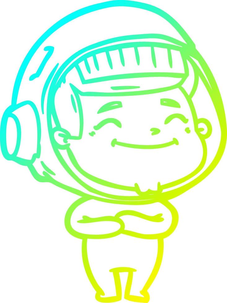 linha de gradiente frio desenhando astronauta de desenho animado feliz vetor
