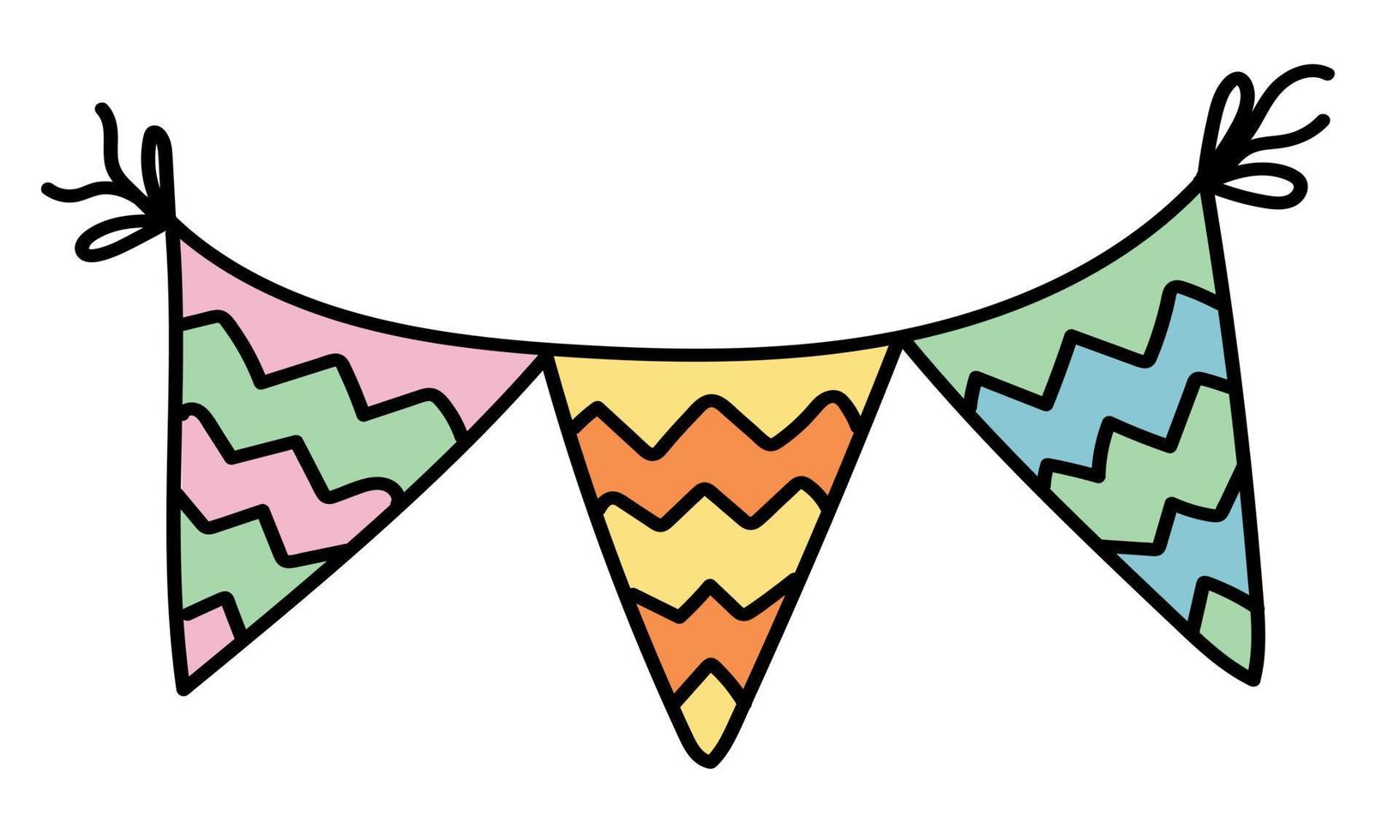 doodle desenho com banners de férias, guirlandas para decoração de festa de aniversário vetor